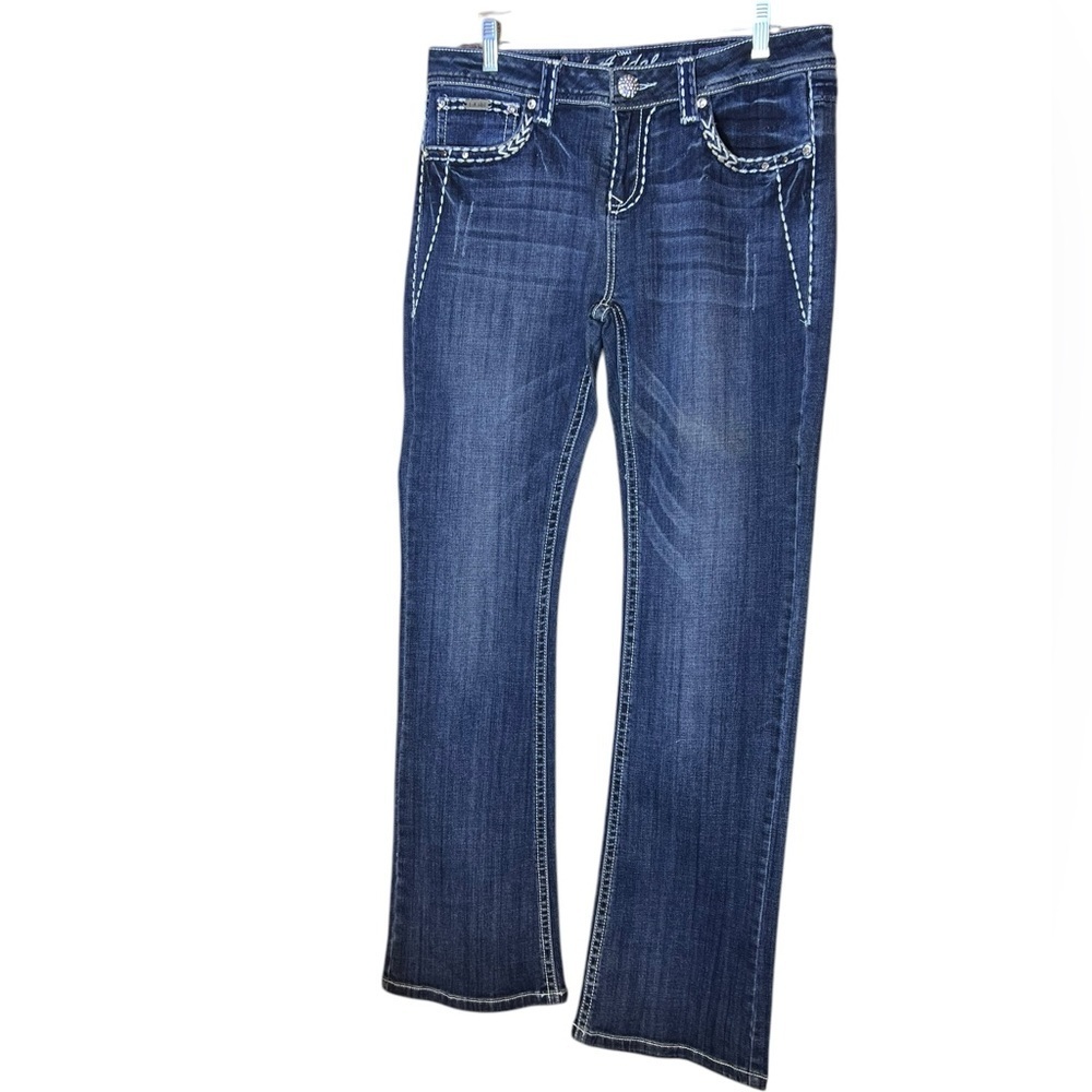 LAIdol USA Women's Blue Jeans beautiful Rhinestones in the front and back.